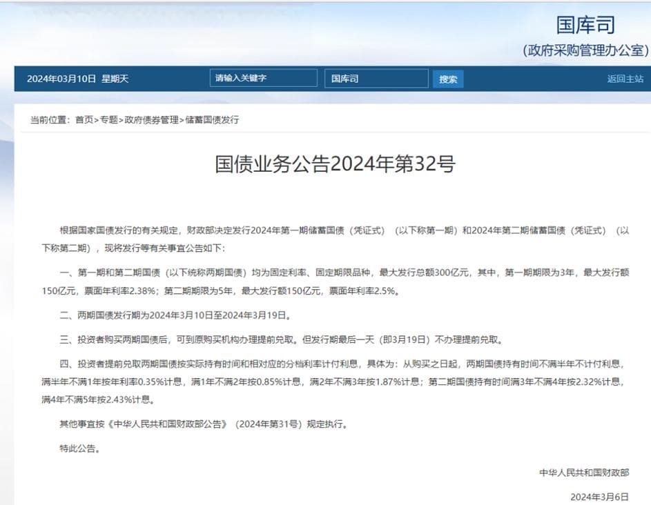 2024年首批储蓄国债来了