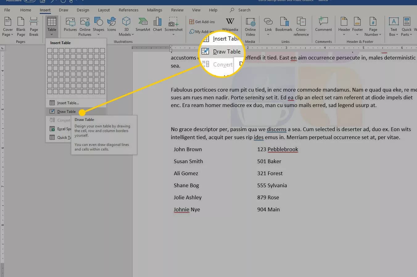 初学者在 Microsoft Word 中使用表格